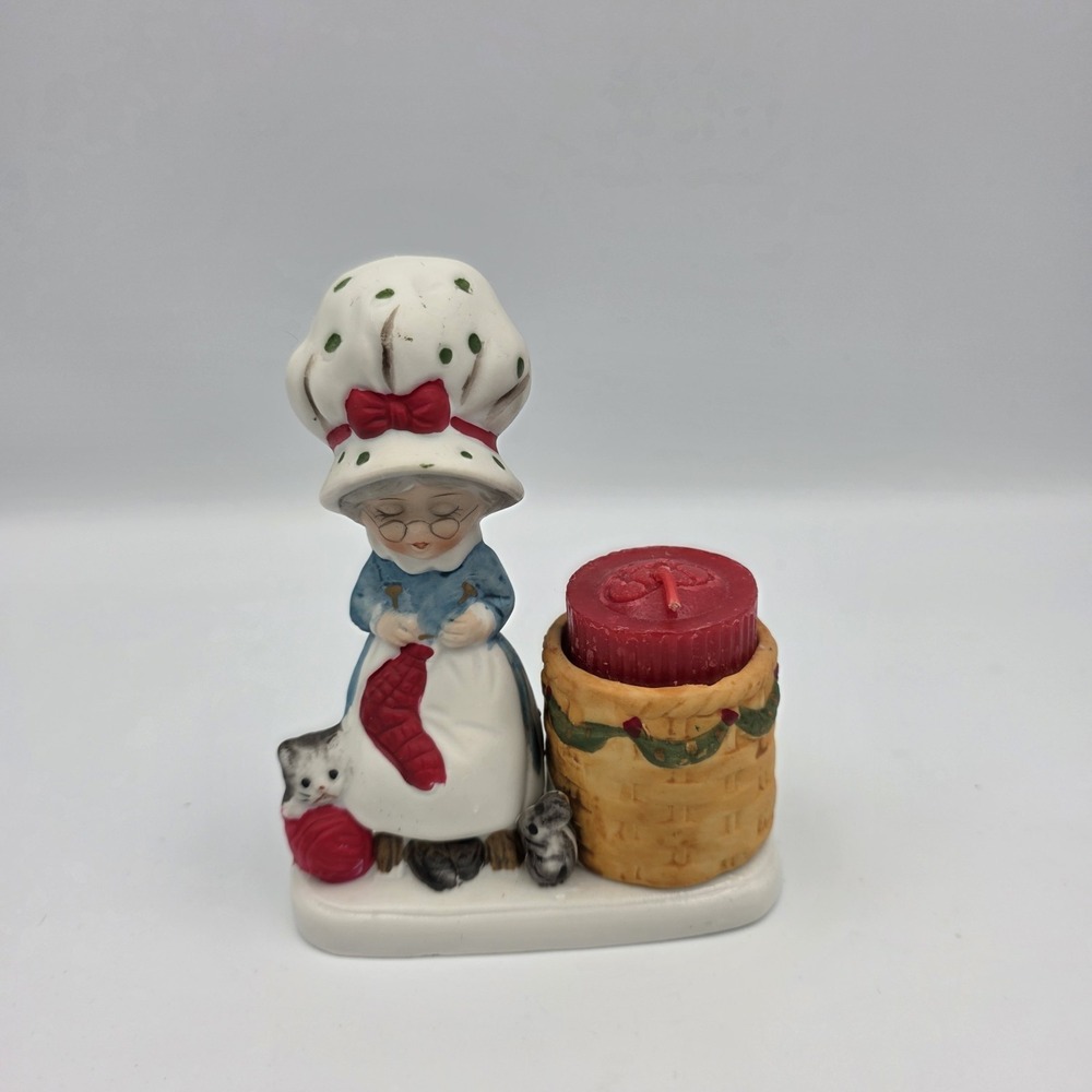 Christmas Luvkins Jasco 1978 Porcelain Mrs Claus Vintage Original Candle Holder‎